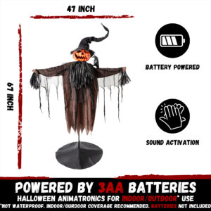 Halloween Animatronics Decorations, 5.5FT Animated Scarecrow with Pumpkin Head & Dynamic Crow - Image 6