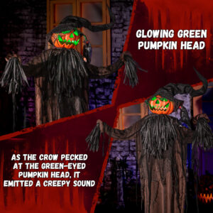 Halloween Animatronics Decorations, 5.5FT Animated Scarecrow with Pumpkin Head & Dynamic Crow - Image 5
