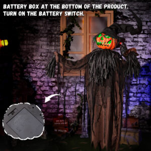 Halloween Animatronics Decorations, 5.5FT Animated Scarecrow with Pumpkin Head & Dynamic Crow - Image 3