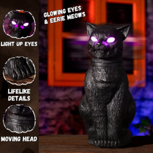 Halloween Animatronics Decorations 15.7inch Animated Black Cat - Image 7