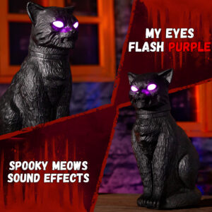 Halloween Animatronics Decorations 15.7inch Animated Black Cat - Image 5