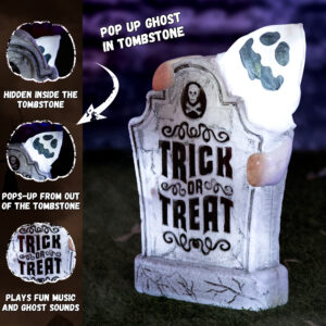 Halloween Decorations Animatronic Tombstone with Pop-Up Ghost - Image 7