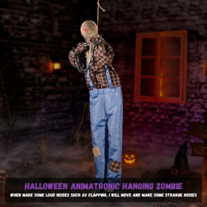 Halloween Decorations Animatronic Hanging Zombie with Chain - Image 4