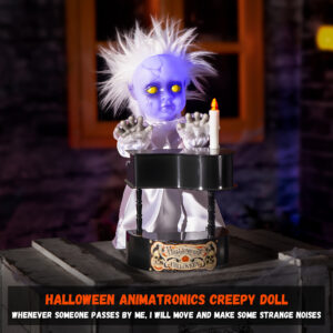 Halloween Animatronics Decorations, 13.7'' Creepy Doll with Piano - Image 4