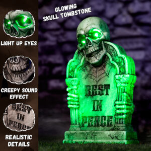 Halloween Decorations Animatronic Tombstone with Skull & Pillars - Image 7