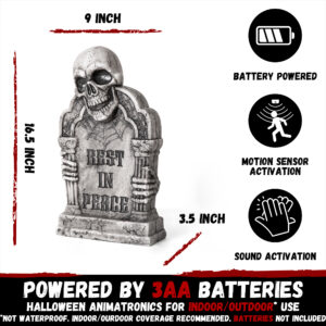 Halloween Decorations Animatronic Tombstone with Skull & Pillars - Image 6