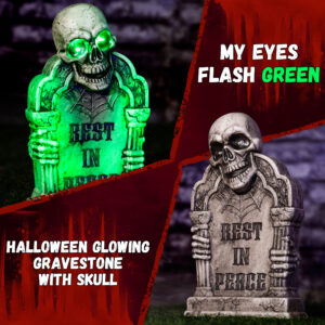 Halloween Decorations Animatronic Tombstone with Skull & Pillars - Image 5