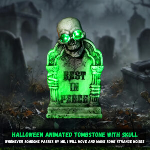 Halloween Decorations Animatronic Tombstone with Skull & Pillars - Image 4