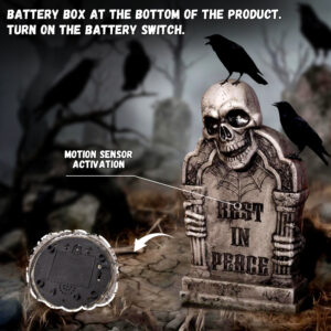 Halloween Decorations Animatronic Tombstone with Skull & Pillars - Image 3