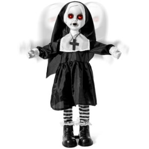 Halloween Decorations Creepy Nun Animatronic, 25-33 Inch Scary Zombie Nun