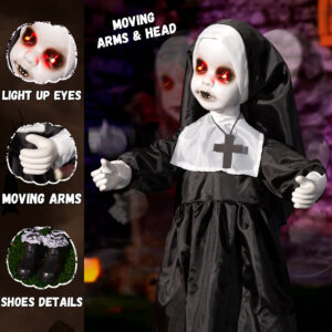 Halloween Decorations Creepy Nun Animatronic, 25-33 Inch Scary Zombie Nun - Image 7
