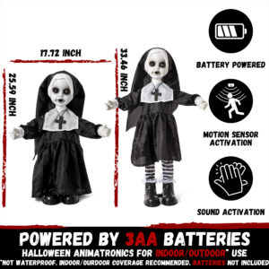 Halloween Decorations Creepy Nun Animatronic, 25-33 Inch Scary Zombie Nun - Image 6