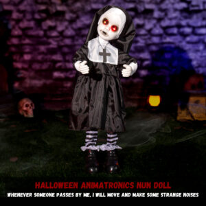 Halloween Decorations Creepy Nun Animatronic, 25-33 Inch Scary Zombie Nun - Image 4